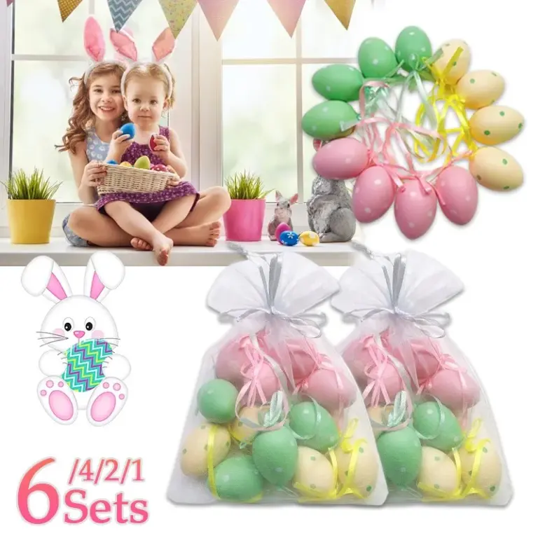 1-6Sets 12Pcs Mini Ostern Dekorationen Eier Hängende Ornamente Bunte für Ostern Baum Korb Dekor Party Gefälligkeiten liefert Hause