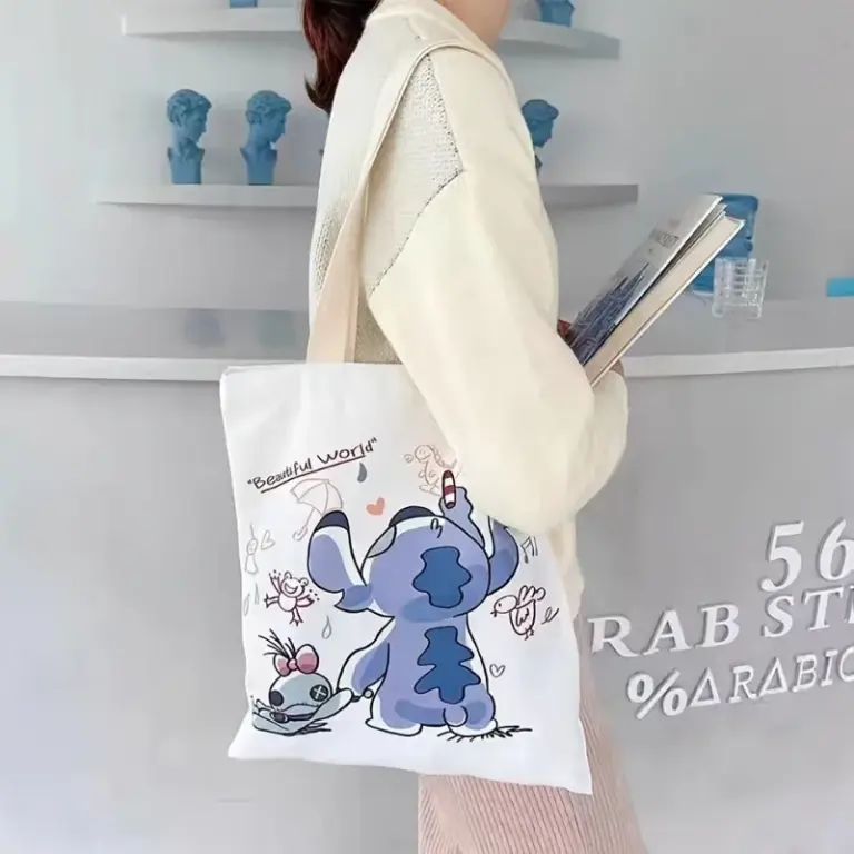 Einkaufstasche mit Disney-Stich-Print, Umhängetasche mit großer Kapazität, lässige Damen handtasche für den Einkauf in der Arbeits schule 2