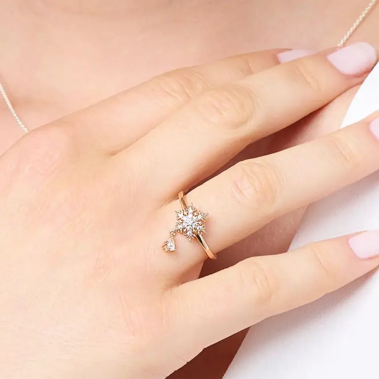 Schneeflocke Roségold Ring weiße Steine brandneue feine Schmuck romantische Winter geschenk für Frauen in Sterling Silber 3