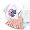 Neue süße Lilo Stitch T-Shirts Rock Set Kawaii Disney Cartoon Grafik T-Shirt Kinder Casual kurze Ärmel Tops Sommer Mädchen Kleidung 4