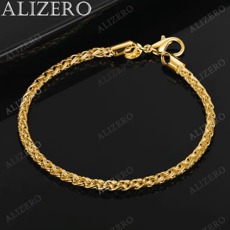 Alizero 925 Sterling Silber 18 Karat Gold 4mm Kette Armbänder für Frauen Männer Mode Hochzeit Bankett Party Geschenk Charms Schmuck