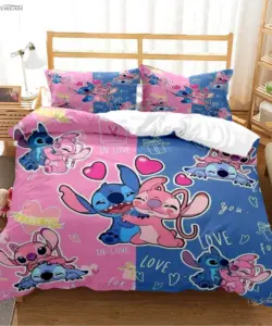 Disney Stitch Cartoon geschnitten ganzjährig Bett bezug Bettdecke Bettwäsche Set weichen Bett bezug und Kissen bezüge Single/Double/Queen/King