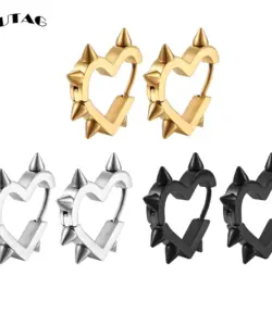 Übertriebene Spike Niet Herz Ohr stecker für Frauen Männer 3 Farben Edelstahl Ohr schnalle Piercing Goth Schmuck Geschenke Aretes