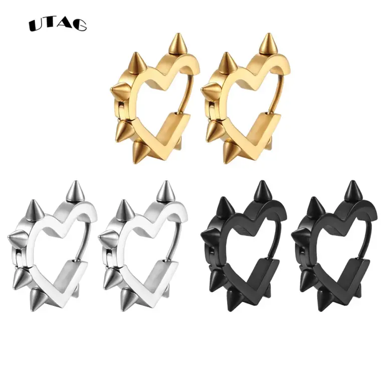 Übertriebene Spike Niet Herz Ohr stecker für Frauen Männer 3 Farben Edelstahl Ohr schnalle Piercing Goth Schmuck Geschenke Aretes