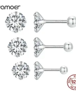 Bamoer platini ert klassische cz Ohr stecker 925 Sterling silber hypo allergen elegante Ohrringe Modeschmuck 3mm 5mm 7mm