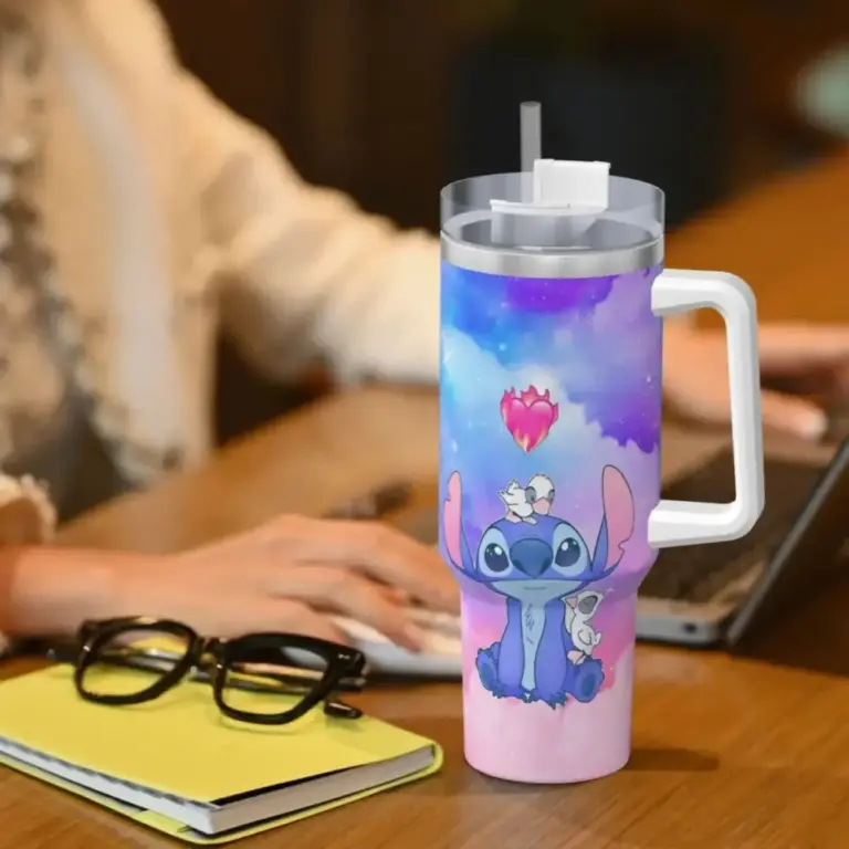 Edelstahl Tumbler Stitch Angel Tassen Tasse mit Strohhalme Fahren Heiße Getränke Wasserflasche Tragbare große Kapazität Thermobecher 6