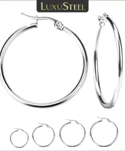 LUXUSTEEL 2 Stücke 10-70mm Edelstahl Creolen Für Frauen Männer Silber Farbe Runde Kleine Große Kreis Huggies Punk Schmuck