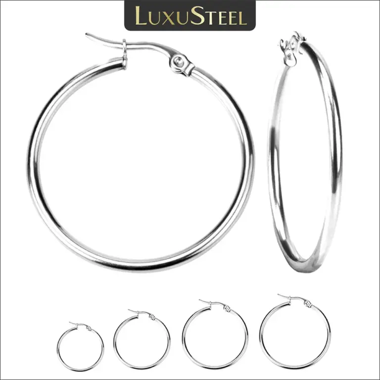 LUXUSTEEL 2 Stücke 10-70mm Edelstahl Creolen Für Frauen Männer Silber Farbe Runde Kleine Große Kreis Huggies Punk Schmuck