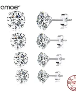 bamoer CZ Ohrstecker, 925er Sterlingsilber, platiniert, runde, hypoallergene Zirkonia-Ohrringe, 4 mm, 5 mm, 6 mm, 7 mm, BSE166