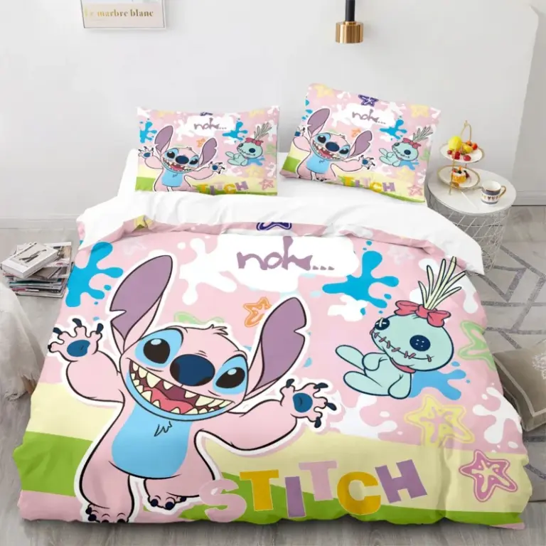 Kinder Bettwäsche Set Kawaii Stich Cartoon Bettbezug Anime Stich Engel Kissenbezug Kinder Bequemes Bett Set Full Twin Queen King 2