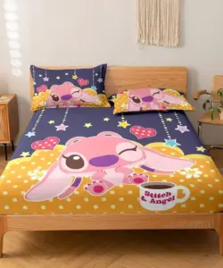 3-teiliges Cartoon-Anime-Stich muster mattes dreiteiliges Spann betttuch, Schlafzimmer bedrucktes Bettdecken-Set, Bettwäsche