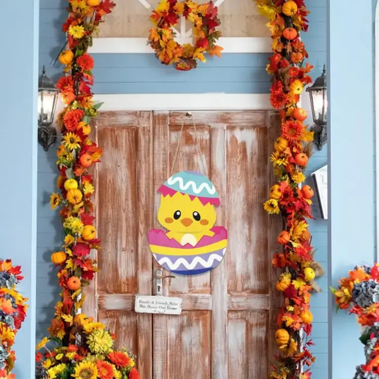 Ostern Willkommensschild Ostern Dekor Willkommensschild Wanddekoration Haustürschild Türhänger Küken im Ei Holzschild Frühlingsdekoration Zuhause 3