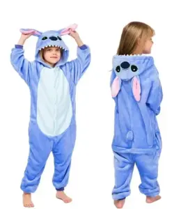 Disney Cartoon Lilo & Stitch Einteilige Pyjamas Kinder Plüsch Kigurumi Onesies Winter Warme Kleidung Jungen Mädchen Weihnachten Geschenk