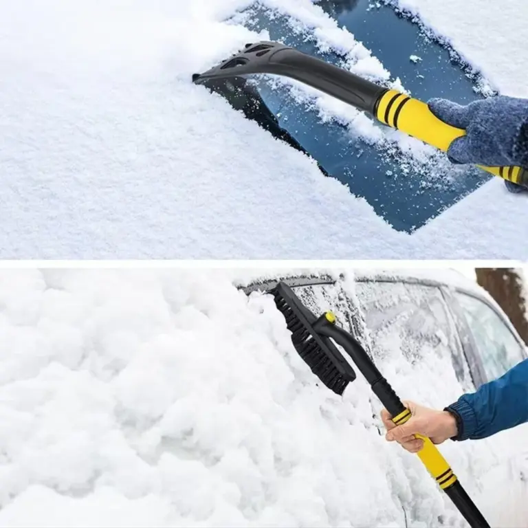 3-in-1 einziehbare Auto-Schneeschaufel mit Bürste – abnehmbarer Eiskratzer zum Abtauen und Schneeentfernen im Winter, langlebiges ABS, gelb 4