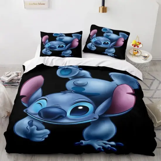 Disney Stitch Cartoon 3d bedruckte Bettwäsche dreiteilige Kinderheim Textil Set Bett bezug Kissen bezug 2