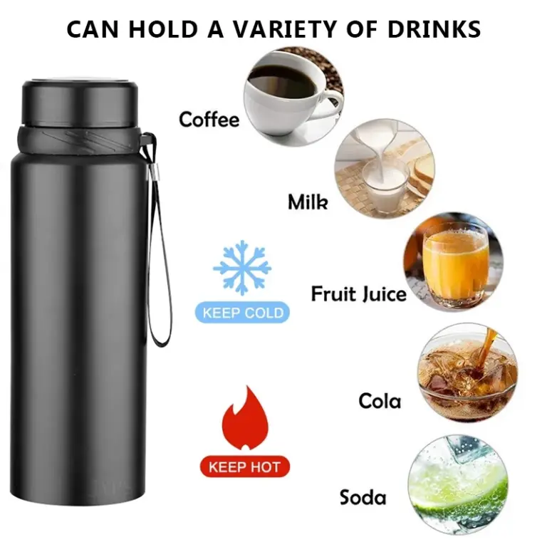 1 l Thermo-Wasserflasche, hält kalte und heiße Wasserflasche, Thermoskanne für Wasser, Tee, Kaffee, Isolierflaschen, Edelstahl-Thermosflasche 2