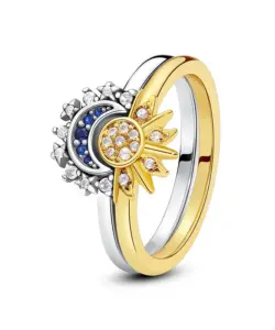 Original Sterling Silber Ringe für Frauen Mond Sonne Verlobung Hochzeit stapelbare Kristalle Ring Gold Luxus Schmuck Geschenk