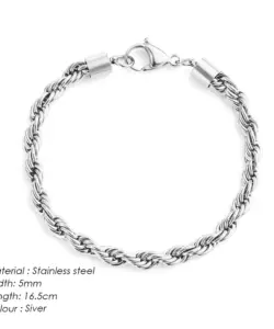 Emanco für Frau Mann Hip Hop Punk Silber Farbe Edelstahl Modeschmuck 2/3/4/5mm Twisted Seil Chian Armband