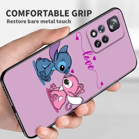 Disney Stich Engel Liebe Für Xiaomi Redmi Hinweis 12 12S Turbo 11 11T 11S 10 10S 9 8 8T 7 Pro Plus 5G Schwarz Telefon Fall Abdeckung 5