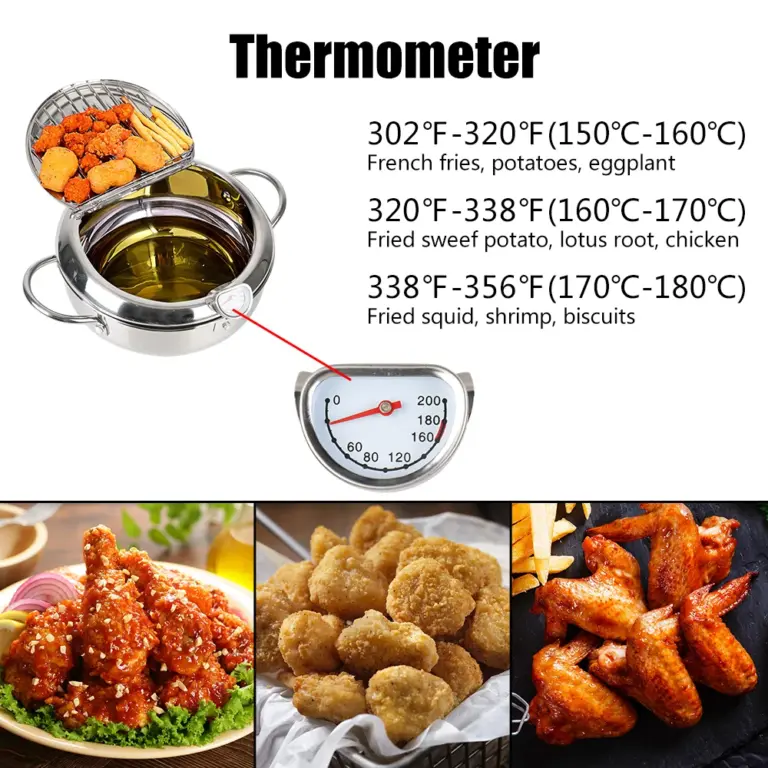 20 cm Koch werkzeug 2,2 Edelstahl 2 Griffe l mit Thermometer und Deckel Tempura Friteuse Pfanne Frittiertopf 4