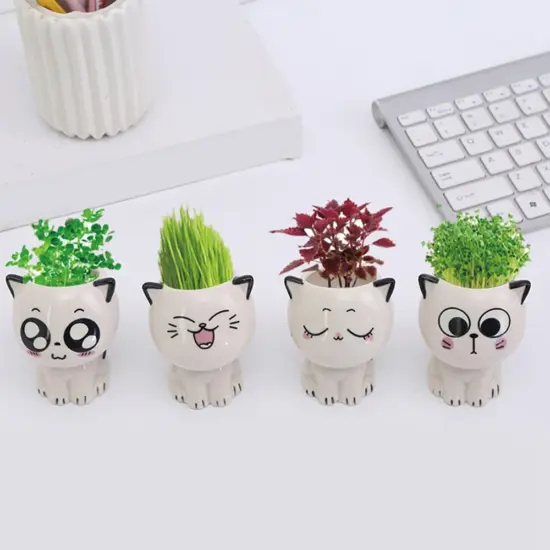 Keramik Blumentopf Mini Katze geformt Cartoon niedlichen Topfpflanze Desktop Topf Ausdruck Katze Pflanze Topf Schreibtisch dekorieren kleine Ornament 6